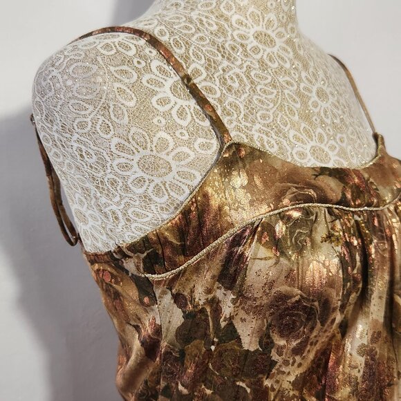 Daytrip Size Medium Floral Metallic Thread Spaghetti Strap Tank Cami Y2K Boho - Picture 6 of 13